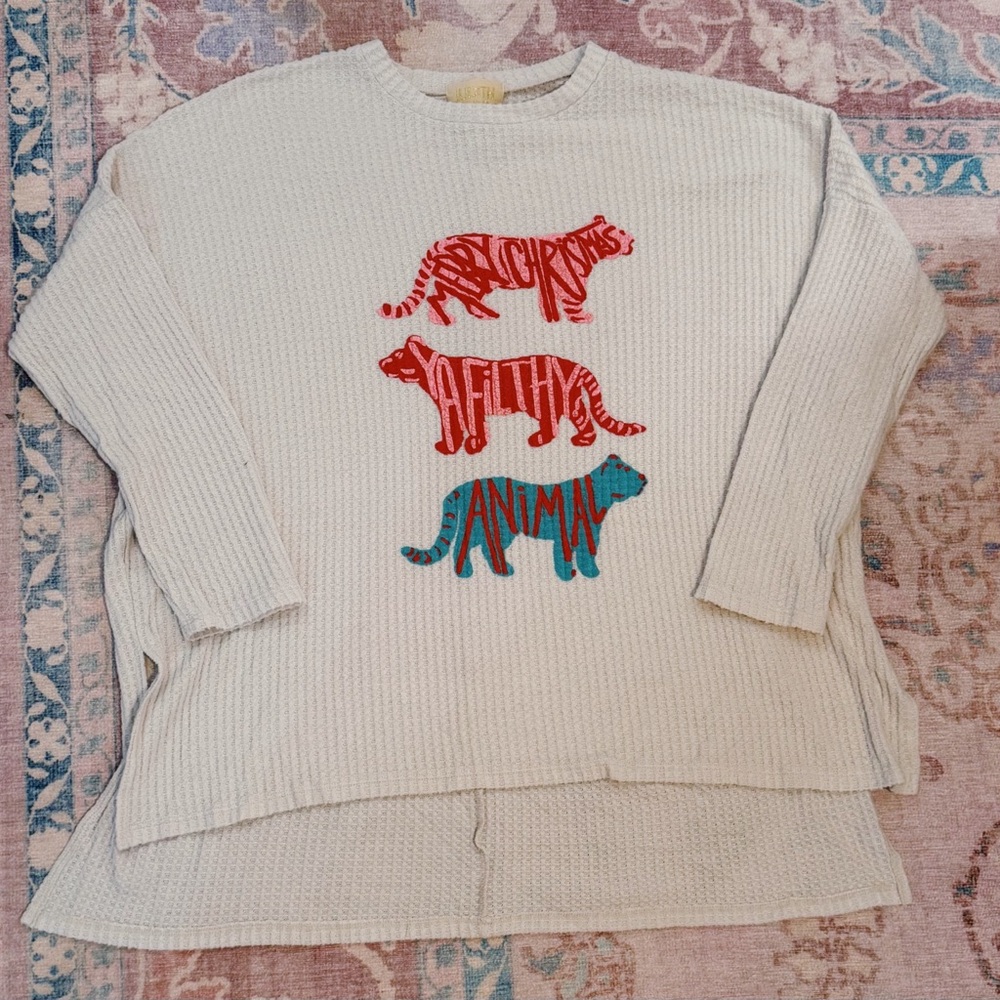 Judith March “Ya Filthy Animal” Christmas Waffle Knit Top